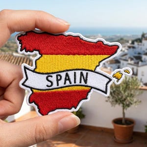 Spain Map Embroidered Patch Spanish Flag Colors Souvenir Iron On Badge for Backpack Clothing and Europe Travel Fans