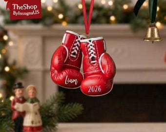Personalized Boxing Gloves Christmas Ornament Custom Name and Year 2026 Red Boxing Match Tree Decor Gift for Boxer