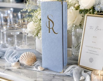 Custom Velvet Wedding Bar Menu, Personalized Logo Bifold Drink Menu, Luxury Signature Cocktail Menu, Wedding Reception Bar Decor