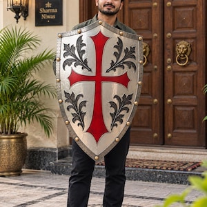 Medieval Knight Templar Shield, Red Cross Crusader Shield Replica, Halloween Cosplay Prop, Wall Decor