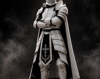 White Medieval Knight Armor, Templar Crusader Full Plate Suit, Halloween Costume, LARP Cosplay Set