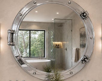 Antique Silver Finish Porthole, Nautical Boat Window & Wall Mirror Maritime Home Decor Gift