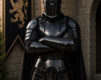 Wearable Black Barbuta Full Body Armor, Medieval Knight Full Plate Steel Costume, LARP Halloween Cosplay