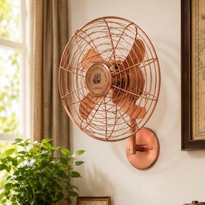 Vintage wandventilator met koperen afwerking | Industriële nautische ventilator in antieke stijl | Decoratie voor huis en woonkamer