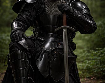 Zbroja średniowiecznego czarnego rycerza Barbuta | Stalowa zbroja krzyżowca kalibru 18, do noszenia na LARP Cosplay