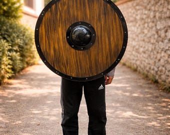 Handmade Viking shield: Round Wooden Battle Shield | LARP Cosplay Armor, Medieval Decor
