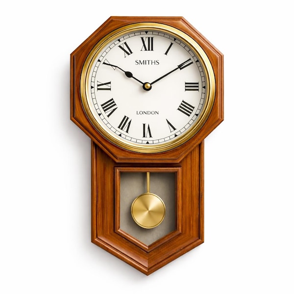 Pendel Wanduhr aus Holz - Handgemacht Vintage - Wanddekor mit römischen Ziffern.