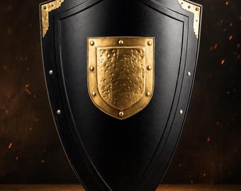 Medieval Crusader Shield: black gold decorative shield-Medieval Knight Heater Shield For home & Wall decor