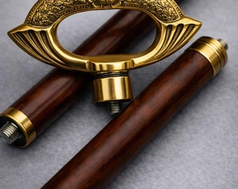 Antyczna mosiężna laska | Elegancka, ręcznie robiona laska z palisandru | Wiktoriański prezent dla mężczyzny