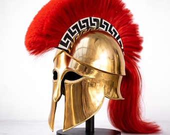 Handmade Golden Brass Spartan Helmet: Greek Warrior Helmet, LARP Cosplay Armor & Display Decor