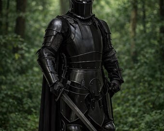 Medieval Black Barbuta Knight Armor Suit | 18 Gauge Crusader Steel Armor, Wearable LARP Cosplay