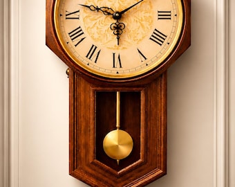 Vintage Wooden Pendulum Wall Clock | Farmhouse Rustic Home Decor