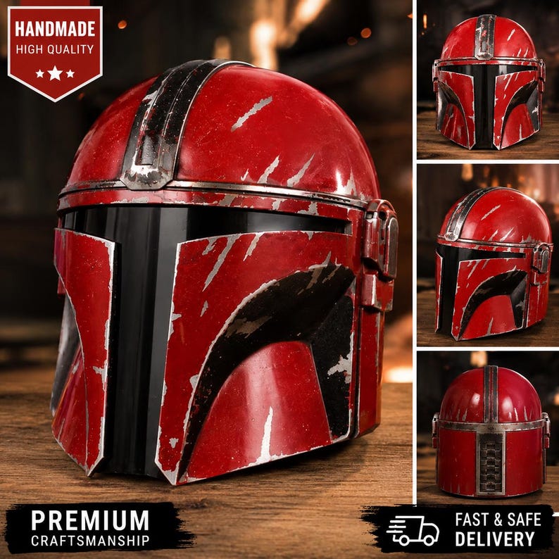 Mandalorian Helmet Cosplay Armor Wearable LARP Prop Handmade Collector Display image 5