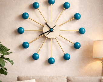 Zegar ścienny w stylu Mid Century Modern Starburst – Atomic George Nelson Ball, dekoracja do domu