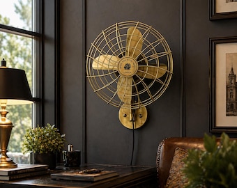Vintage Brass Wall Fan | Industrial Nautical Fan Antique Style | Home & Office Decor.