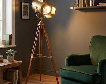 Lampa podłogowa Vintage Brass Tripod | Studio Spotlight