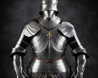 Niemiecki gotycki średniowieczny pancerz: Noszona stalowa zbroja rycerska, kostium cosplay LARP