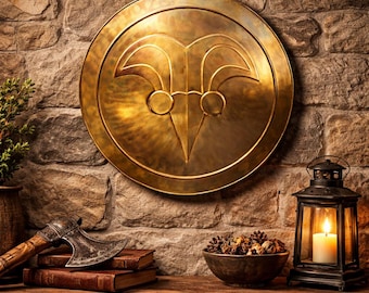 Metalowa tarcza ścienna wikingów, dekoracja średniowiecznego wojownika nordyckiego, rustykalny rekwizyt fantasy