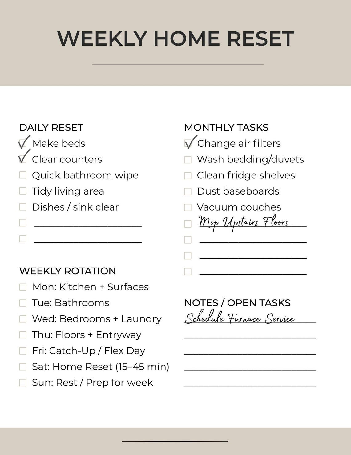 Weekly Home Reset Checklist - Digital Download - Etsy