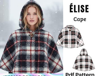 Patrón de costura para capa corta – Elegante capa de invierno (PDF), cuello con lazo, descarga inmediata