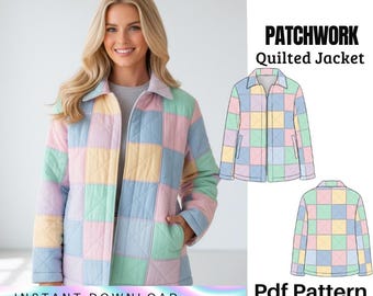 PDF-sömnadsmönster för quiltad lapptäcksjacka – Mönster för damkappa – Nedladdning direkt