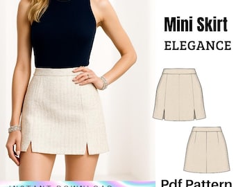 Patrón de costura para minifalda elegante con abertura (PDF para mujer) - Descarga instantánea