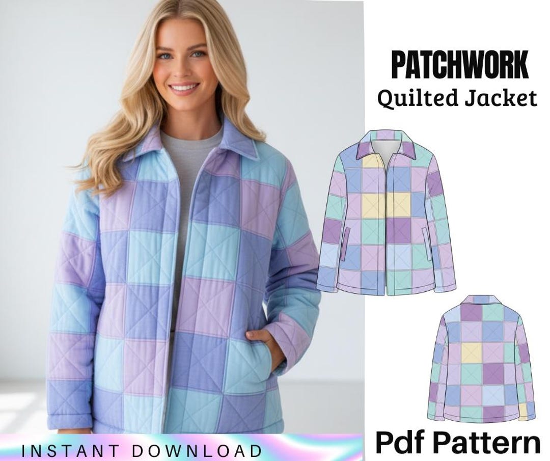 Quilted Patchwork Jacket PDF Sewing Pattern – Women’s Coat Pattern ...