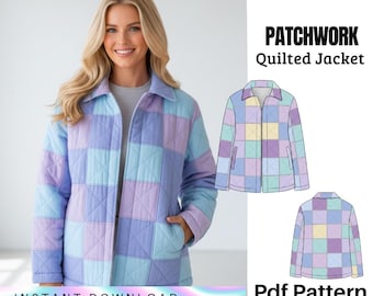 PDF-sömnadsmönster för quiltad lapptäcksjacka – Mönster för damkappa – Nedladdning direkt