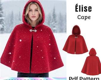 Patrón de costura para capa corta – Elegante capa de invierno (PDF), cuello con lazo, descarga inmediata