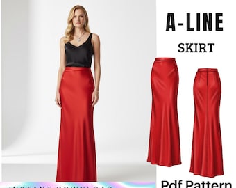 Patrón de costura de falda larga en forma de A • Falda elegante de noche en PDF • Descarga instantánea