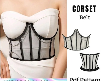 Patrón de costura para corsé con cinturón – Top bustier con tirantes (PDF) – Descarga instantánea – Corsé ideal para principiantes