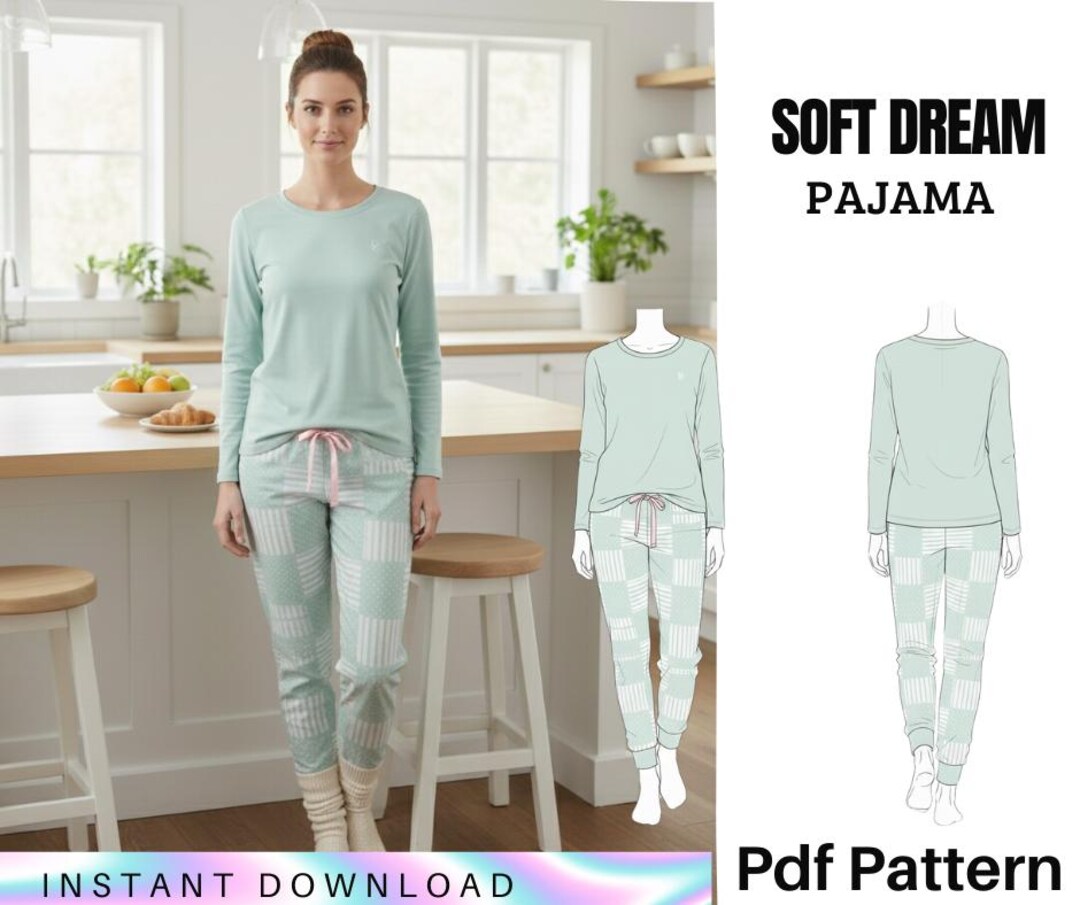 Soft Dream Pajama Sewing Pattern – Long Sleeve Top & Plaid Pants ...