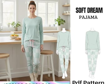 Patrón de pijama Soft Dream: camiseta de manga larga y pantalón a cuadros (PDF para principiantes)