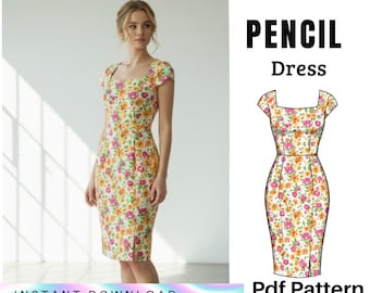 Patrón PDF de vestido tubo estilo vintage, patrón de costura floral de verano