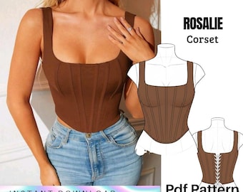 Patrón de costura para corsé Rosalie – Top bustier con tirantes (PDF) – Descarga inmediata