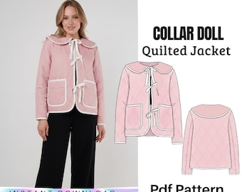 Patrón de costura en PDF para chaqueta acolchada con cuello de muñeca – Patrón de abrigo para mujer – Descarga instantánea