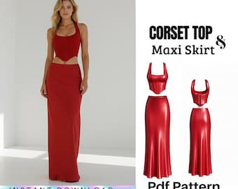 Corsé superior y falda larga: Patrón de costura, conjunto de dos piezas, falda larga y corsé superior