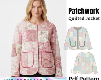 PDF-sömnadsmönster för lapptäcke med vadderad jacka – Mönster för damkappa – Nedladdning direkt