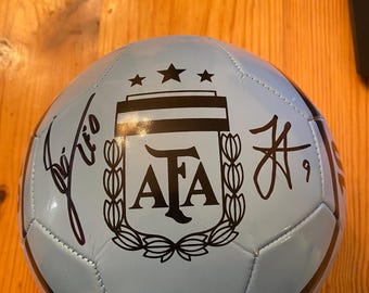 Lionel Messi and Julian Alvarez signed Argentina Messi ball with COA