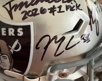 Fernando Mendoza, Brock Bowers, Maxx Crosby & Ashton Jeanty signed Raiders Mid Size helmet with COA