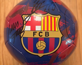 Lionel Messi, Neymar, and Luis Suarez signed FC Barcelona ball with COA