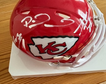 Patrick Mahomes, Travis Kelce, and Kenneth Walker signed Chiefs Mini Size helmet with COA