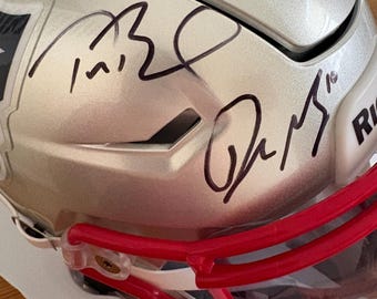 Tom Brady and Drake Maye Patriots signed mid sized helmet with COA