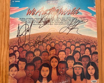 Michael Jackson Lionel Richie Diana Ross & Quincy Jones Autographed Vinyl Cover with COA