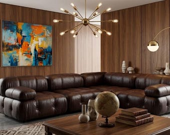 Divano modulare Camaleonda realizzato a mano, divano in pelle stile Mario Bellini, dimensioni e colori personalizzabili.