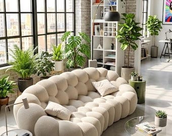 Sofá burbuja de bouclé a medida – Sofá nube minimalista hecho a mano, muebles personalizados