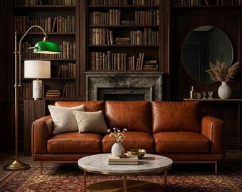 Modern 3-Seater Sofa – Mid-Century Minimalist Velvet Leather Couch