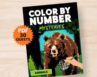 Animals Color By Number Mysteries | Pixel Art Coloring Book for Adults (PDF Download)