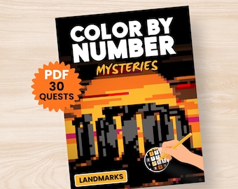 Landmarks Color By Number Mysteries | Pixel Art Coloring Book for Adults (PDF Download)