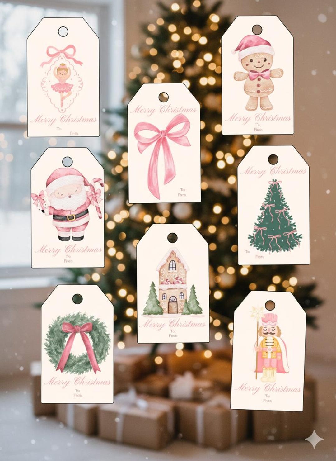 Editable Pink Christmas Gift Tags Template - Personalized Pink ...